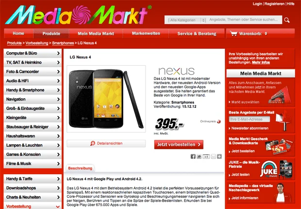 Promozione LG Nexus 4 a 395 euro da Mediaworld in Germania: si può acquistare anche dall'Italia