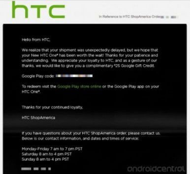 HTC in USA mette a disposizione 25 dollari da spendere sul Play Store a chi riceverà HTC One in ritardo
