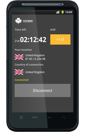 hideman vpn screen smartphone
