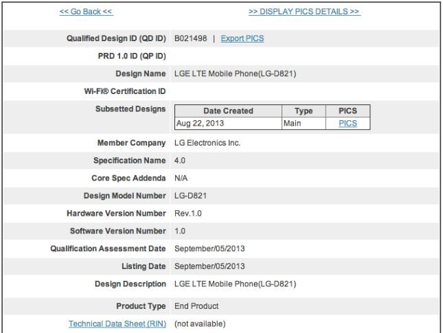 LG D821 (Nexus 5?) avvistato al Bluetooth SIG