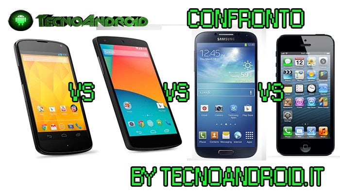 Comparazione dettagliata fra: Nexus 5 vs Nexus 4 vs Galaxy S4 vs iPhone 5S