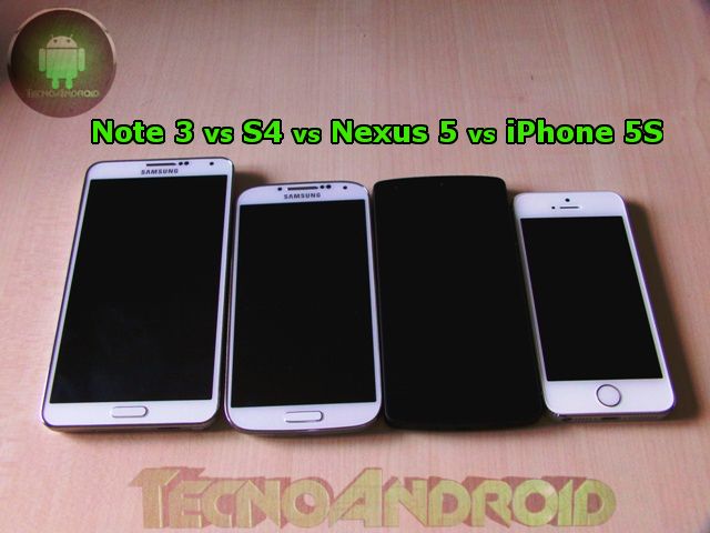 iPhone 5S vs Nexus 5 vs Galaxy Note 3 vs Galaxy S4 confronto al top