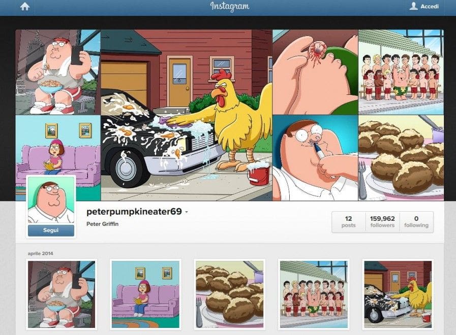 Peter Griffin arriva su Instagram: non perdetevi il suo esilarante profilo!