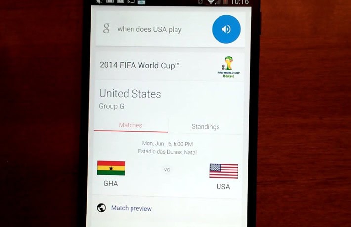 Google Now: tutto sui Mondiali di Calcio 2014 usando la voce