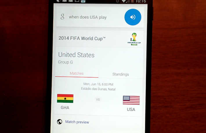 Google Now e i Mondiali di Calcio 2014