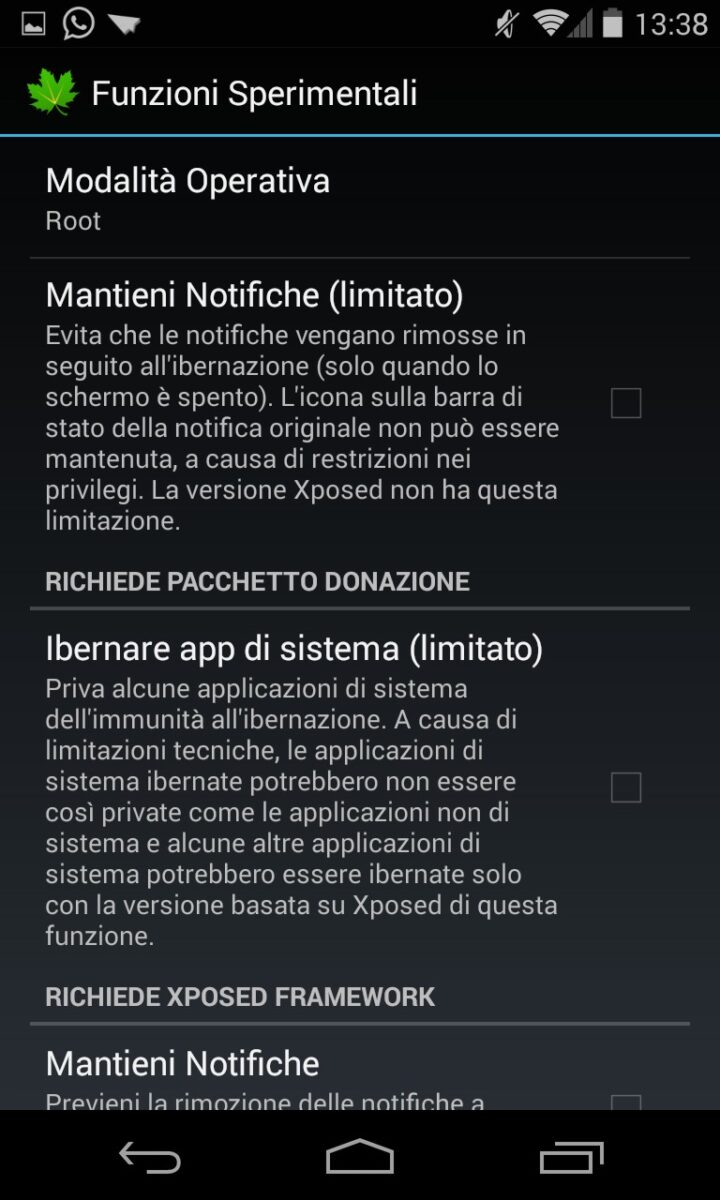 Greenify settings