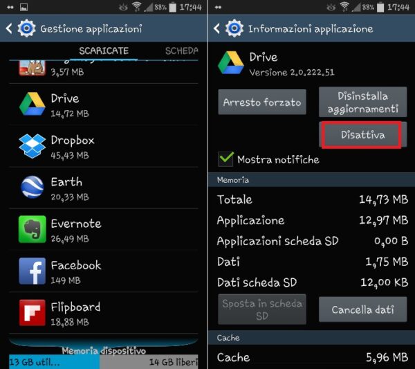 disinstallare app android