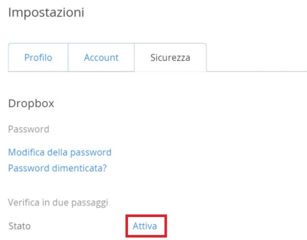 dropbox verifica in due passaggi
