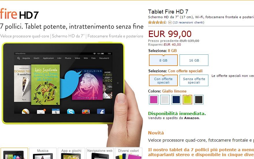 Black Friday il nuovo Amazon Fire HD7 in offerta a 99€