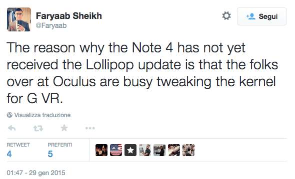 Samsung Galaxy Note 4, Lollipop fa ritardo a causa del Gear VR?