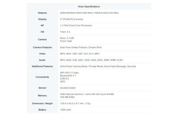 samsung z1 spec