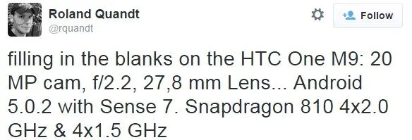 HTC One M9, nuovi dettagli su fotocamera e CPU
