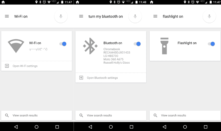 Android Lollipop permette di gestire Wi-Fi, Bluetooth e Torcia tramite Google Now