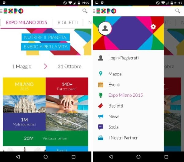 expo 2015 panel app eventi