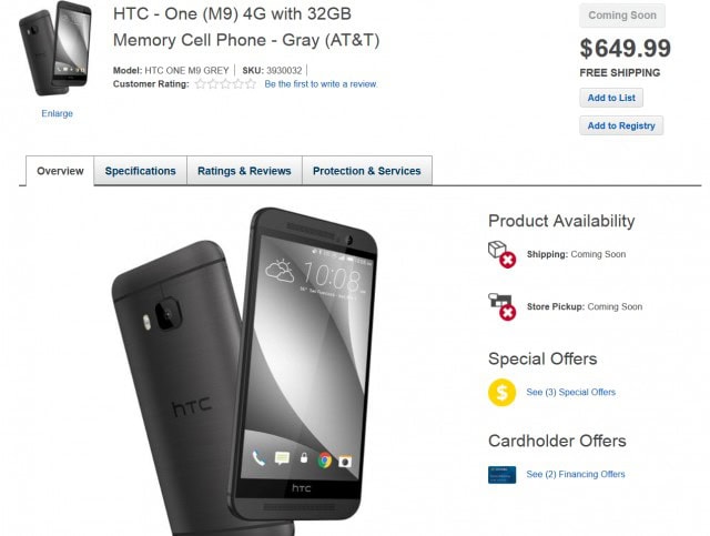 HTC One M9, Best Buy rivela prezzo e specifiche tecniche