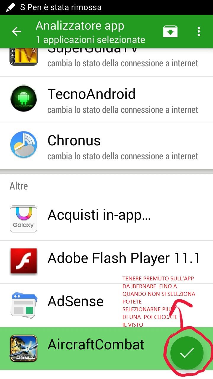 ibernare l’app