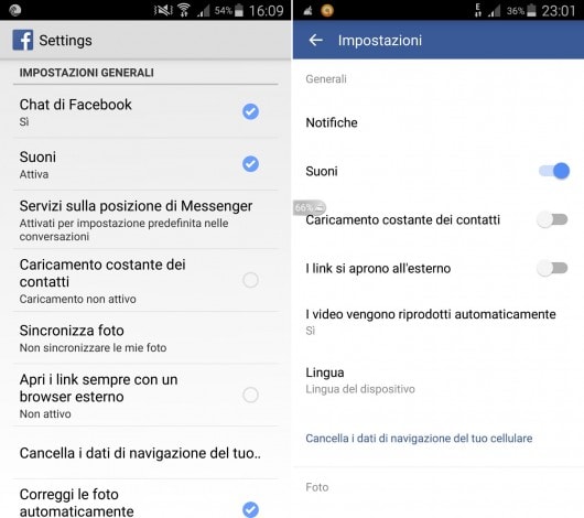 facebook impostazioni material design
