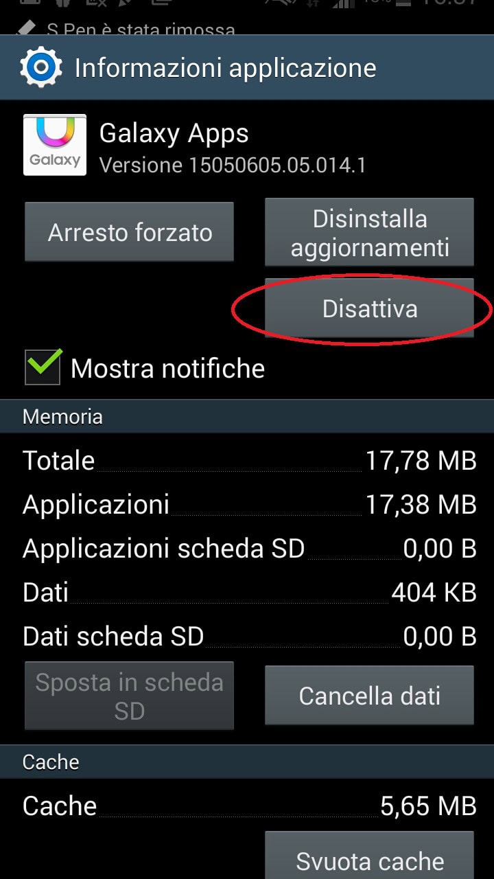 diattivare applicazioni