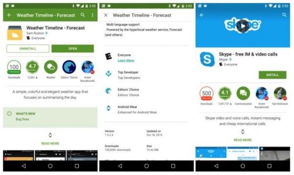 Il Play Store mostra se un'app è compatibile con Android Wear