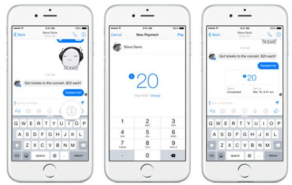 Esempio di scambio di denaro in Facebook Messenger