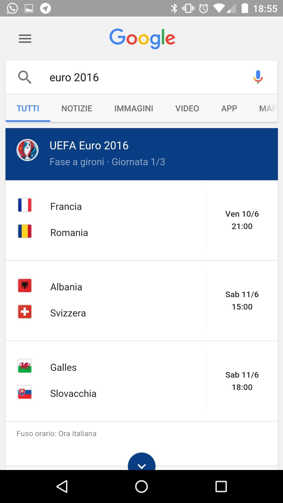 Euro 2016 Google Now