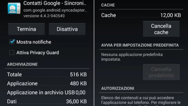 cancella dati android