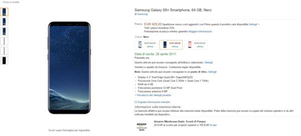 Samsung S8 preordine Amazon