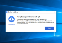 Google drive backup e sync errore