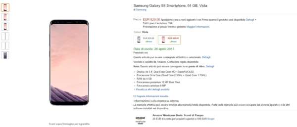 Samsung S8 preordine Amazon