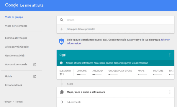 Le mie attività google spia android