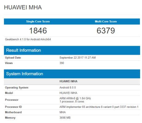Geekbench: Huawei Mate 9 con Android Oreo