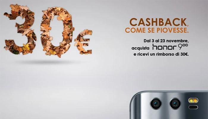 Honor 9, 30 euro di cashbak