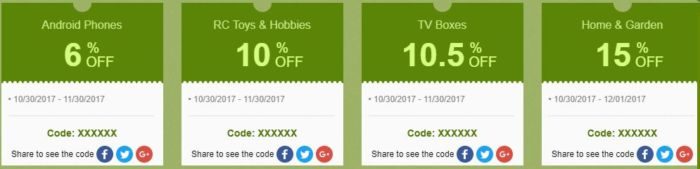 Coupon esclusivi di Geekbuying che è possibile utilizzare in varie categorie di prodotti