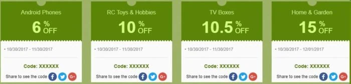 Coupon esclusivi di Geekbuying che è possibile utilizzare in varie categorie di prodotti