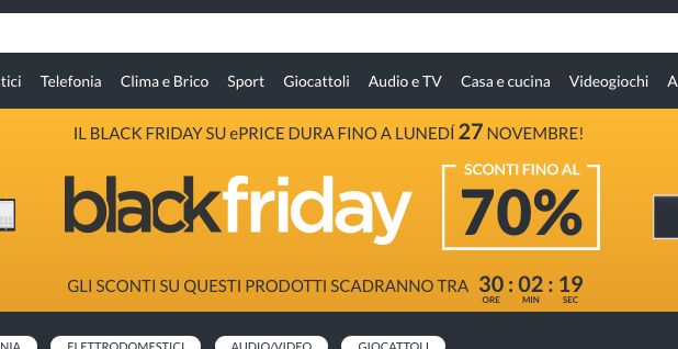 ePRICE: sconti fino al 70% sui prodotti solo fino al 27 novembre