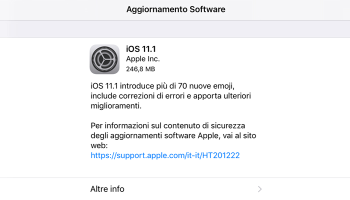 iOS 11.1, disponibile il nuovo aggiornamento