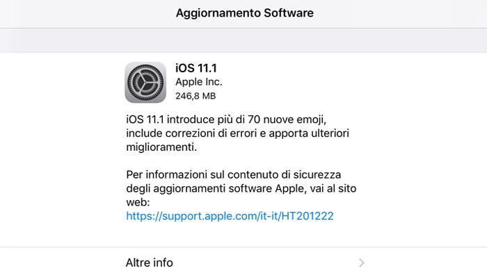 iOS 11.1, disponibile il nuovo aggiornamento