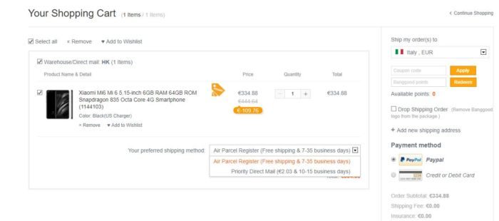 Banggood: spedizioni per ordini superiori ai 22 dollari