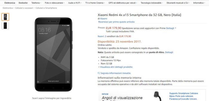 xiaomi redmi 4x amazon italia