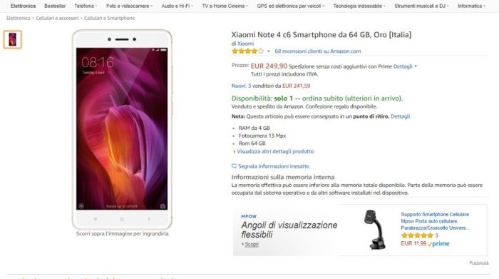 xiaomi redmi note 4 amazon italia