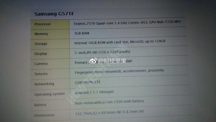 Samsung Galaxy J5 Prime (2017): indiscrezioni su specifiche tecniche