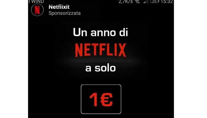 Instagram, phishing su Netflix che propone l'abbonamento annuale a solo 1 euro