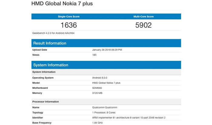 Nokia 7 Plus su GeekBench