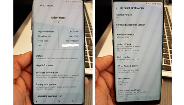Samsung Galaxy Note 8 con Android Oreo