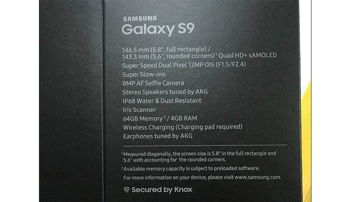 Samsung Galaxy S9, la confezione di vendita