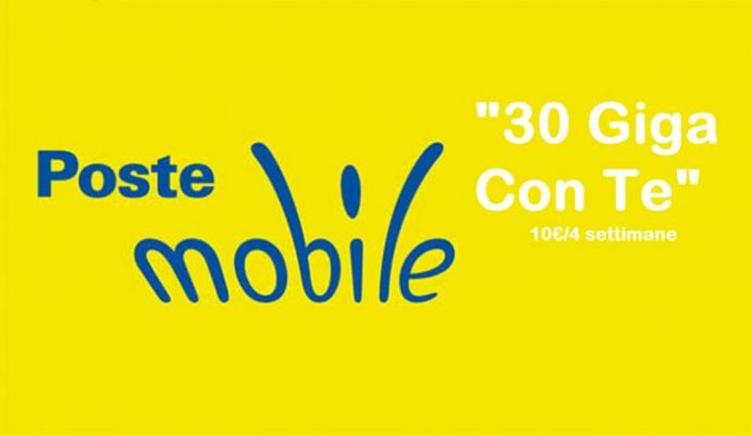 PosteMobile propone "30 Giga Con Te" a soli 10 euro ogni 4 settimane