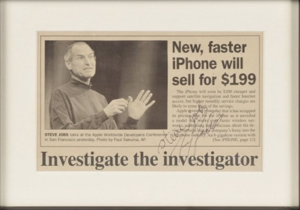 Apple Steve Jobs asta articolo giornale Apple Steve Jobs asta articolo giornale