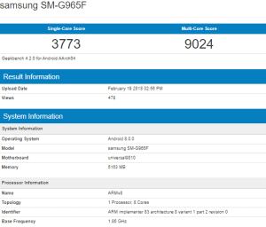 Galaxy S9+ Plus GeekBench