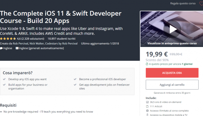 Corso per sviluppare app iOS 11 a soli 20 euro invece di 200