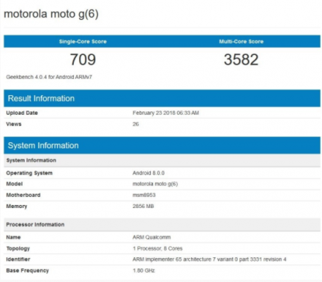 Motorola Moto G6 GeekBench
